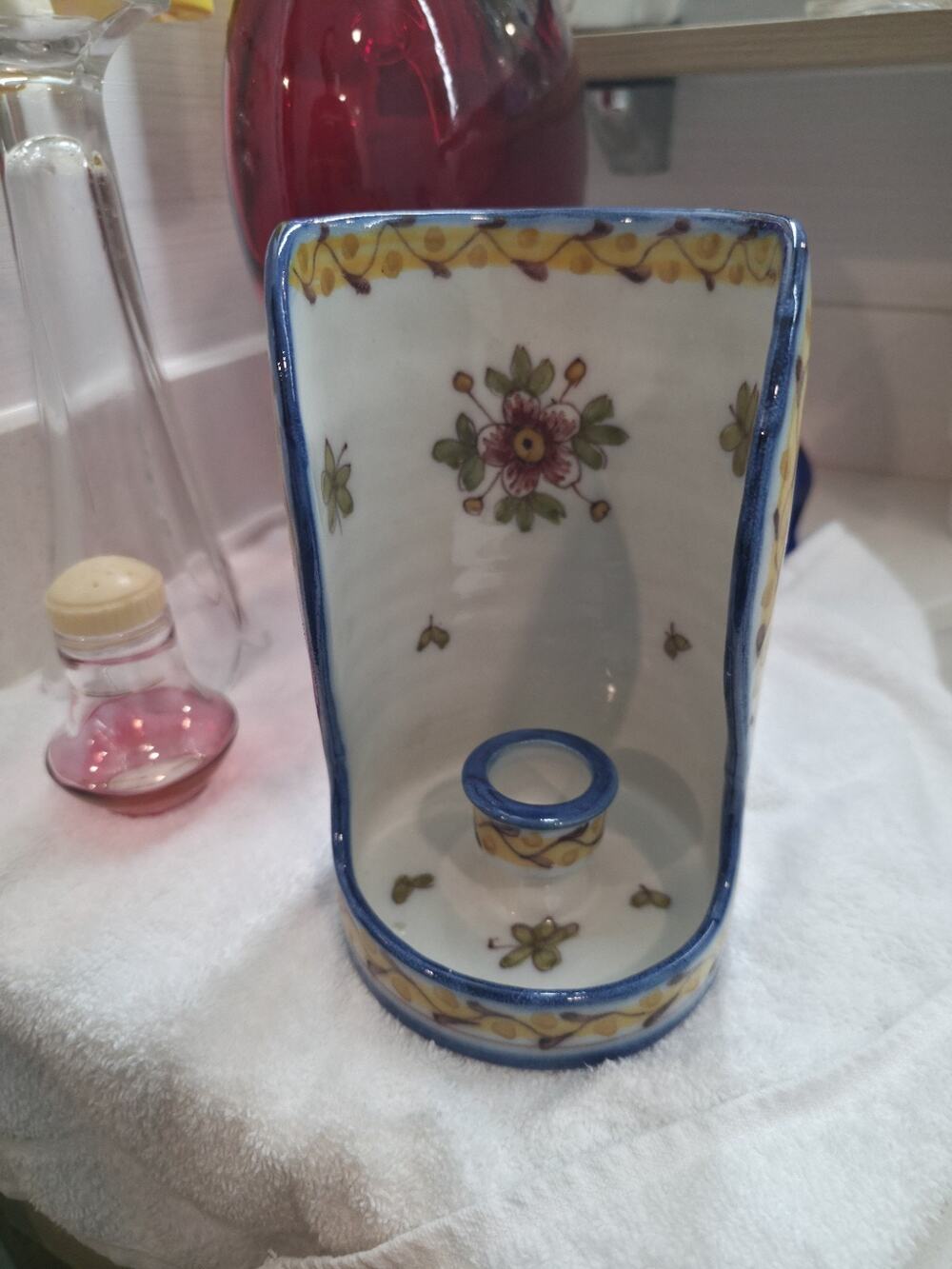 Vintage Casa Sanna Lisboa Portugal 1973 Hand Painted Pottery Chamberstick Holder
